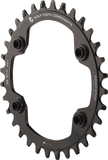 Wolf Tooth 96 BCD Chainring - 34t 96 Asymmetric BCD 4-Bolt Drop-Stop A For Shimano XTR M9000 M9020 Cranks BLK