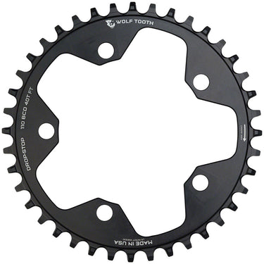 Wolf Tooth 110 BCD Cyclocross Road Chainring - 38t 110 BCD 5-Bolt Drop-Stop B 10/11/12-Speed Eagle Flattop Compatible BLK