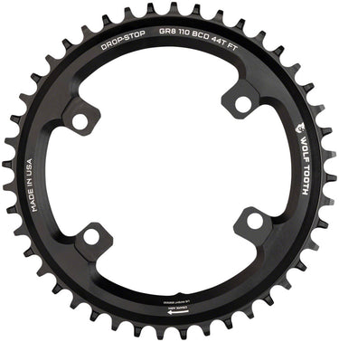 Wolf Tooth Shimano 110 Asymmetric BCD Chainring - 44t 110 Asymmetric BCD 4-Bolt Drop-Stop B For Shimano GRX Cranks BLK