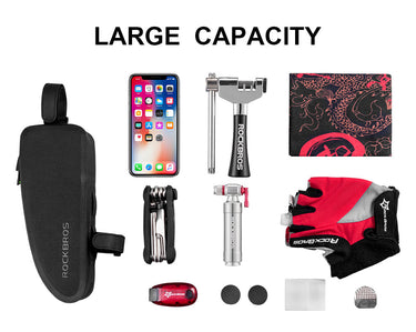 ROCKBROS Bike Top Tube Bag Front Frame Bag Waterproof Nylon Black Bicycle Cycling Bag - Gio's Outdoors -ROCKBROSUSA