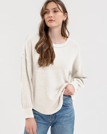 DROP SHOULDER LONG SLEEVE SWEATER KNIT TOP