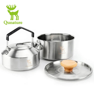 Qunature Stainless Steel Tea Set with Foldable Pot and Kettle for Outdoor Adventures - Gio's Outdoors -ROCKBROSUSA