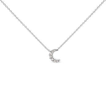 10K White Gold Diamond Accented Crescent Moon Shaped 18" Inch Pendant Necklace (H-I Color, I1-I2 Clarity)