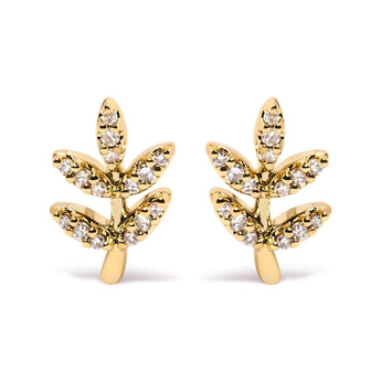 10K Yellow Gold 1/10 Cttw Diamond Accented Leaf and Branch Stud Earrings (H-I Color, I1-I2 Clarity)