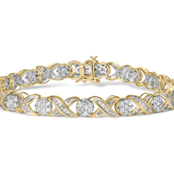 10K Yellow Gold 3.00 Cttw Round-Cut and Baguette-Cut Diamond 'XOXO' Floral Design 7.50" Bracelet (J-K Color, I1-I2 Clarity)