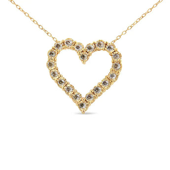 10K Yellow Gold Flashed .925 Sterling Silver 1/2 Cttw Champagne Diamond Miracle Plate Heart Pendant Necklace (K-L Color, I1-I2 Clarity) - 18"
