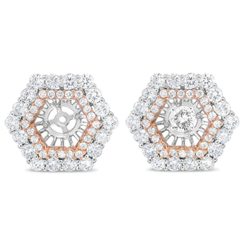 14K Rose and White Gold 1 7/8 Cttw Round Diamond Double Halo Earring Jacket for 6mm Round Studs (G-H Color, VS2-SI1 Clarity)