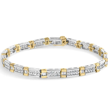 14k Two-Tone 2.00 Cttw Round-Cut and Baguette-Cut Diamond Bar Link 7" Bracelet (I-J Color, SI2-I1 Clarity)