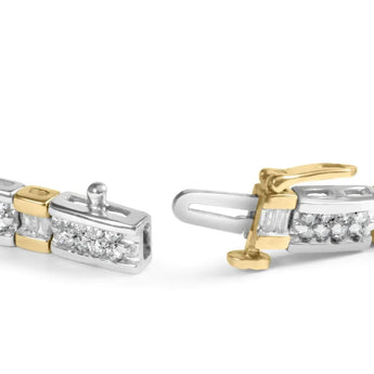 14k Two-Tone 2.00 Cttw Round-Cut and Baguette-Cut Diamond Bar Link 7" Bracelet (I-J Color, SI2-I1 Clarity)