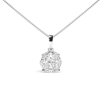 14k White 1.00 Cttw Lab Grown Diamond Cluster Pendant 18" Necklace (G-H Color, VS1-VS2 Clarity)