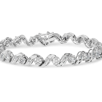 14K White Gold 2.00 Cttw Diamond Cluster and Spiral Link Bracelet (I-J Color, I1-I2 Clarity) - 7"
