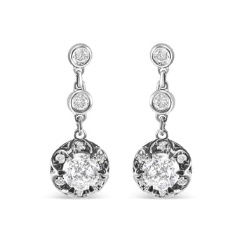 14k White Gold 5/8 Cttw Diamond Halo Drop and Dangle Earrings Stud with Bale (I-J Color, I1-I2 Clarity)