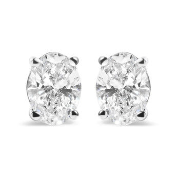 14K White Gold Prong Set Lab Grown Oval Diamond Solitaire Stud Earring (F-G Color, VS1-VS2 Clarity)