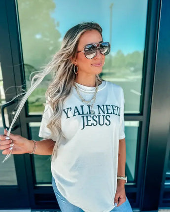 Y'all Need Jesus Ivory Graphic Tee