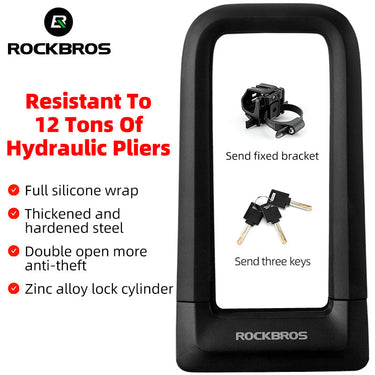 ROCKBROS Motorcycle Bicycle U-Lock Anti-Theft Thickened MTB Bike Lock Alloy Steel 3 Keys - Gio's Outdoors -ROCKBROSUSA