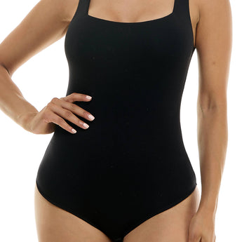 Double Layered Sleeveless Square Neck Bodysuit - Black - Gio's Outdoors
