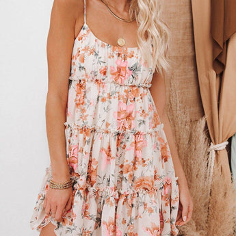 Simple print low-cut sexy short halter chiffon dress - Gio's Outdoors