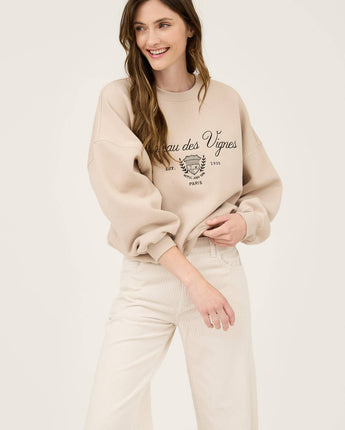 PARIS EMBROIDERED CREWNECK LONG SLEEVE KNIT TOP