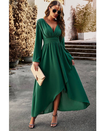 Elegant Deep V High Waist Tunics Long A line Dress