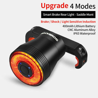 ROCKBROS Q5 Smart Brake & Tail Light - USB Rechargeable, Waterproof - Gio's Outdoors -ROCKBROSUSA