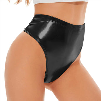 Zando Metallic Black Shorts for Women Sexy Faux Black Leather Shorts High Waisted Rave Booty Shorts for Women Shiny Rave Bottoms for Festival Black Metallic Shorts HotPants Black Cheeky Shorts S