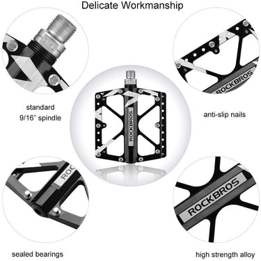 ROCKBROS Large Size Mountain Bicycle Aluminium Alloy Pedals-BLACK - Gio's Outdoors -ROCKBROSUSA