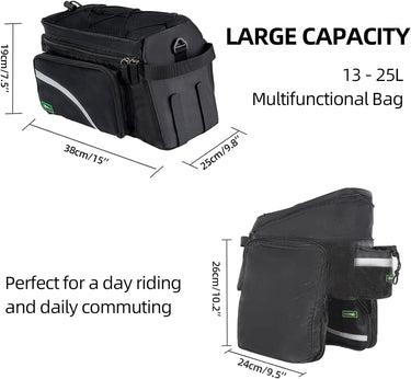 ROCKBROS Bike Trunk Bag 13L-25L Bike Rear Rack Bag - Gio's Outdoors -ROCKBROSUSA