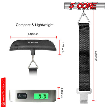 5 Core 110 Lbs Digital Hanging Luggage Scale w Backlit LCD - Gio's Outdoors