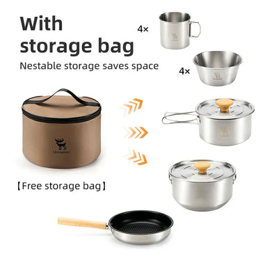 Qunature 304 Stainless Steel 5-Piece Camping Cookware Set with Teflon Coating - Gio's Outdoors -ROCKBROSUSA