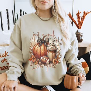 Just a Girl who Loves Fall Cozy Fall Crewneck Sweatshirt - Gio's Outdoors