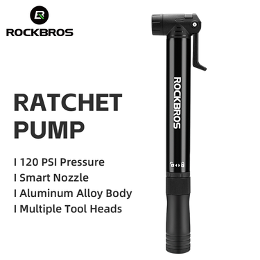 ROCKBROS Bicycle Tire Pump 120PSI MTB Bike Air Inflator Built-in Ratchet Tool - Gio's Outdoors -ROCKBROSUSA