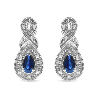 .925 Sterling Silver 4.5 x 3mm Pear Sapphire Gemstone and Diamond Accent Infinity Drop Stud Earrings (H-I Color, SI1-SI2 Clarity)
