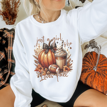 Just a Girl who Loves Fall Cozy Fall Crewneck Sweatshirt - Gio's Outdoors