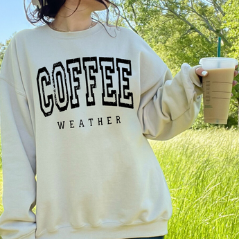 Distressed Coffee Weather Crewneck Sweatshirt - Gio's Outdoors