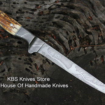 Fishing Fillet Knife – 8" Damascus ELK Horn Handle - Gio's Outdoors