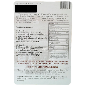 My Hunny's Kitchen Cheesy Chicken, Broccoli & Rice Freeze Dried Single Serving Meal - Gio's Outdoors