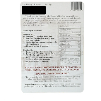 My Hunny's Kitchen Pepper Jack & Ham Scramble Freeze Dried Single Serve Meal - Gio's Outdoors