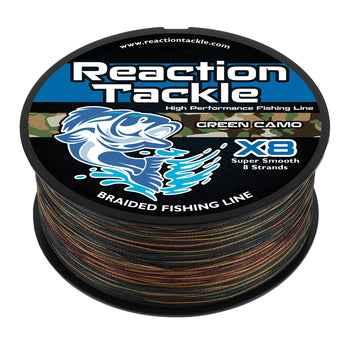 Reaction Tackle X8 Braided Fishing Line - Green Camo 8 Strand - Gio's Outdoors