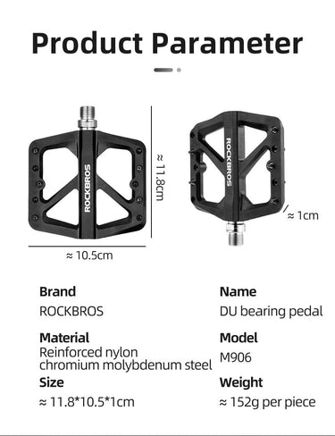 ROCKBROS Large Nylon Composite Bike Pedals in Black (Pair) - Gio's Outdoors -ROCKBROSUSA