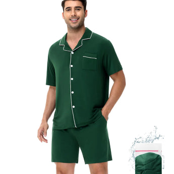 YOPUGEE Mens Pajama Set Short Sleeve 2PCS Sleepwear Button Down Loungewear Set Soft Modal Pj Set with PocketsGreen-XL