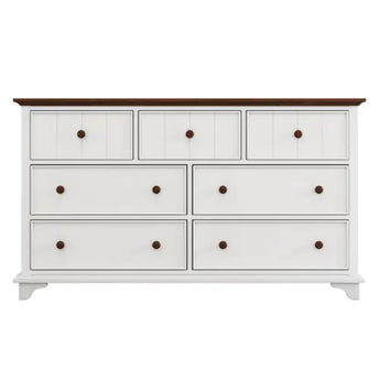 Wooden Captain Seven-Drawer Dresser For Bedroom, Living Room, Kids' Room, White Walnut
