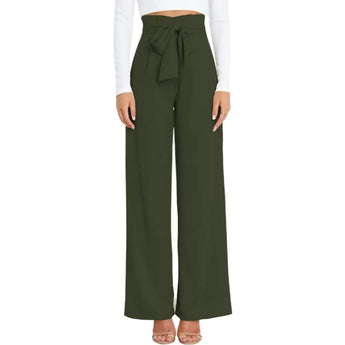Yazinie Dress Pants WomenWide Leg Pants for WomenSmocked Waist Pants with BeltLoose Straight Leg Flatting Pants Army Green