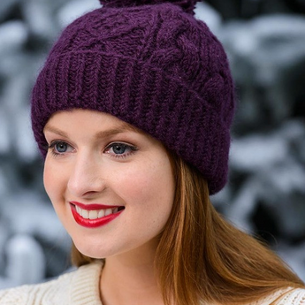 Aran Sweater Market Aran Fleece Lined Rib Cap with Pom - Gio's Outdoors
