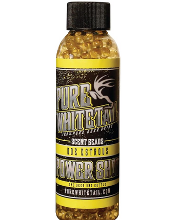 Power Shot Estrous Doe Scent | Time Releasing Scent Beads | Fresh 100% Pure Estrous Urine from One Doe in Heat | Mock Scrape Scent | 4 oz Bottle