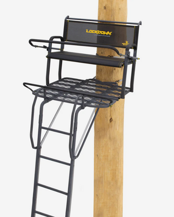 River's EDGE Lockdown 2 Man Tree Stand featuring the ULTIMATE Shooting Rail AVAILABLE FOR PREORDER