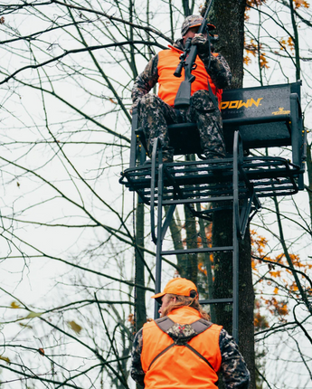 River's EDGE Lockdown 2 Man Tree Stand featuring the ULTIMATE Shooting Rail AVAILABLE FOR PREORDER