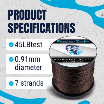 Reaction Tackle Weighted Stainless Steel Trolling Line 45LB- Premium Weighted Fishing Wire - New - Gio's Outdoors