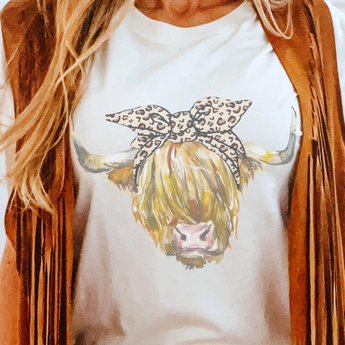 Highland Cow Tees Country Leopard Bow Highland Cow T-Shirts - Gio's Outdoors