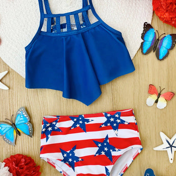 Kids Patriotic Party Tankini Two Piece Swimsuit