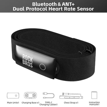 ROCKBROS Smart Heart Rate Monitor Belt Chest Strap ANT+ Bluetooth IP67 USB-C - Gio's Outdoors -ROCKBROSUSA